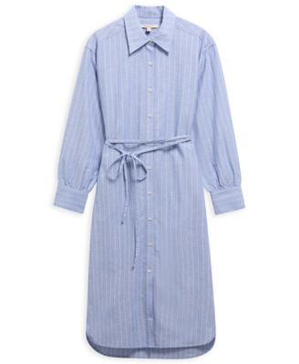 knee length dresses for ladies Chaps Blue/Black Ruched Midi Dress