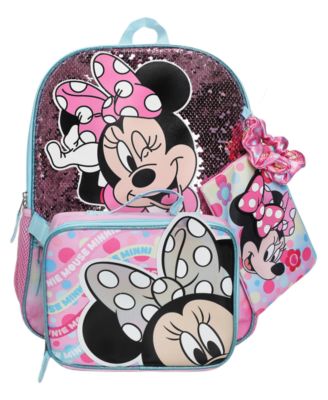 girls backpacks mini mouse Minnie Mouse Boys' and Girls' Backpack, Lunch Bag, Pencil Case, Key Chain  and Carabiner, 5-Piece Set