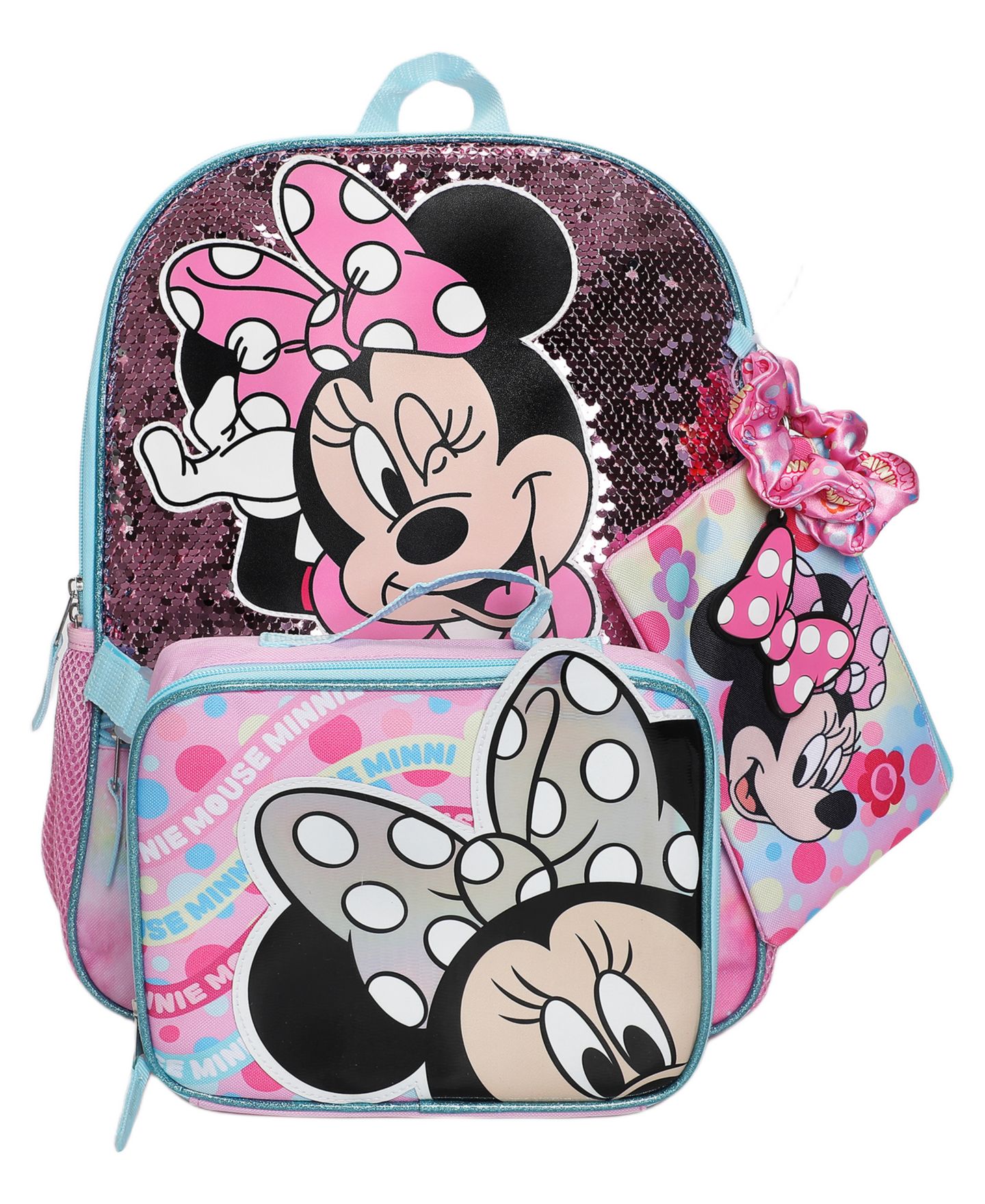 Детские сумки Minnie Mouse Backpack, Lunch Bag, Pencil Case, Key Chain and Carabiner, 5-Piece Set, цвет: Розовый — фото 6
