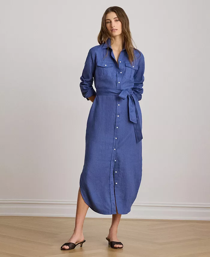 Women's Point Collar Midi Shirt-Dress