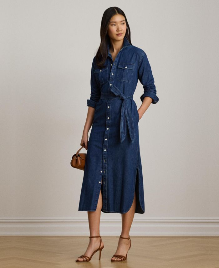 Lauren Ralph Lauren Women's Collared Belted Denim Midi Shirt-Dress