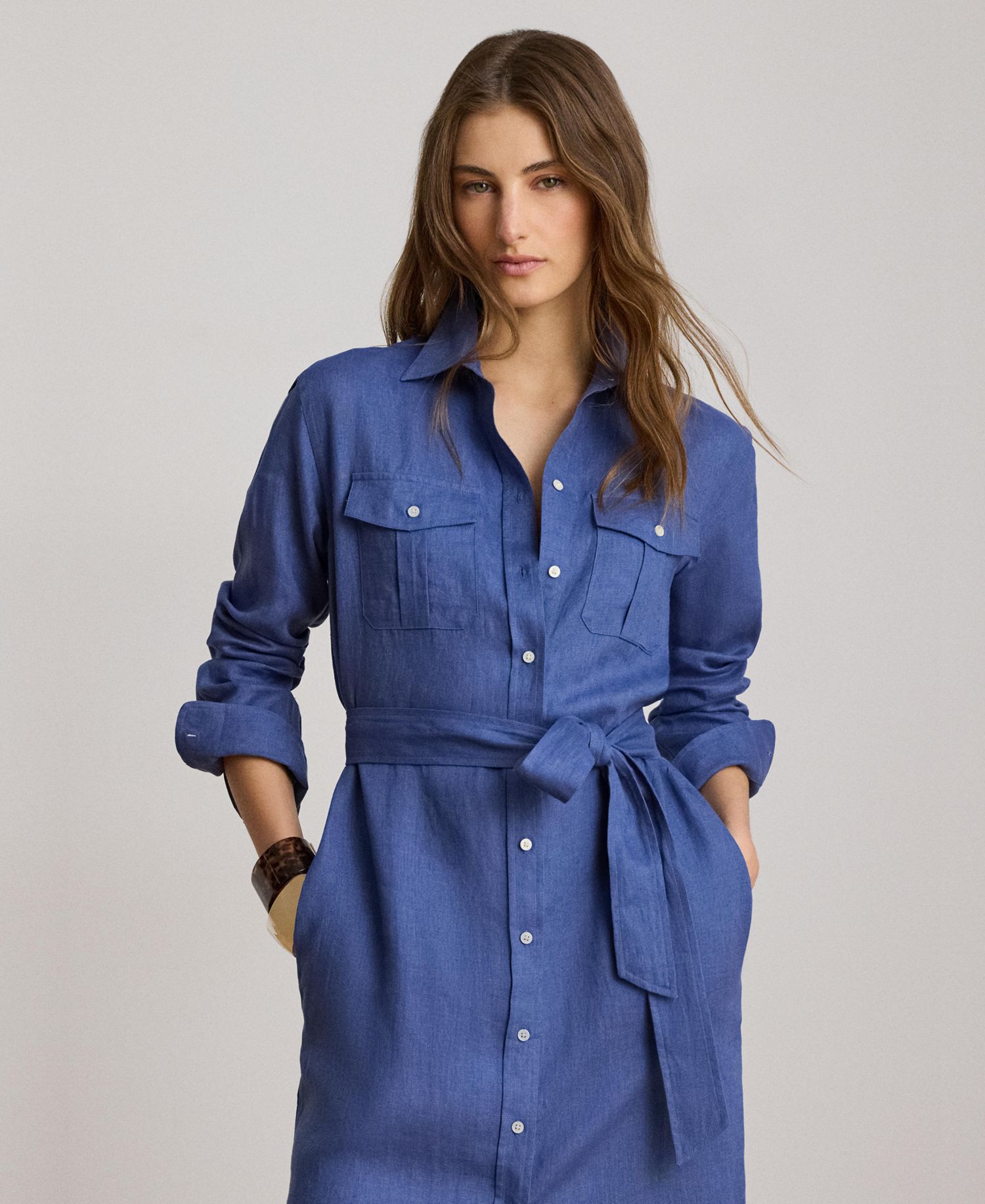 Women's Point Collar Midi Shirt-Dress