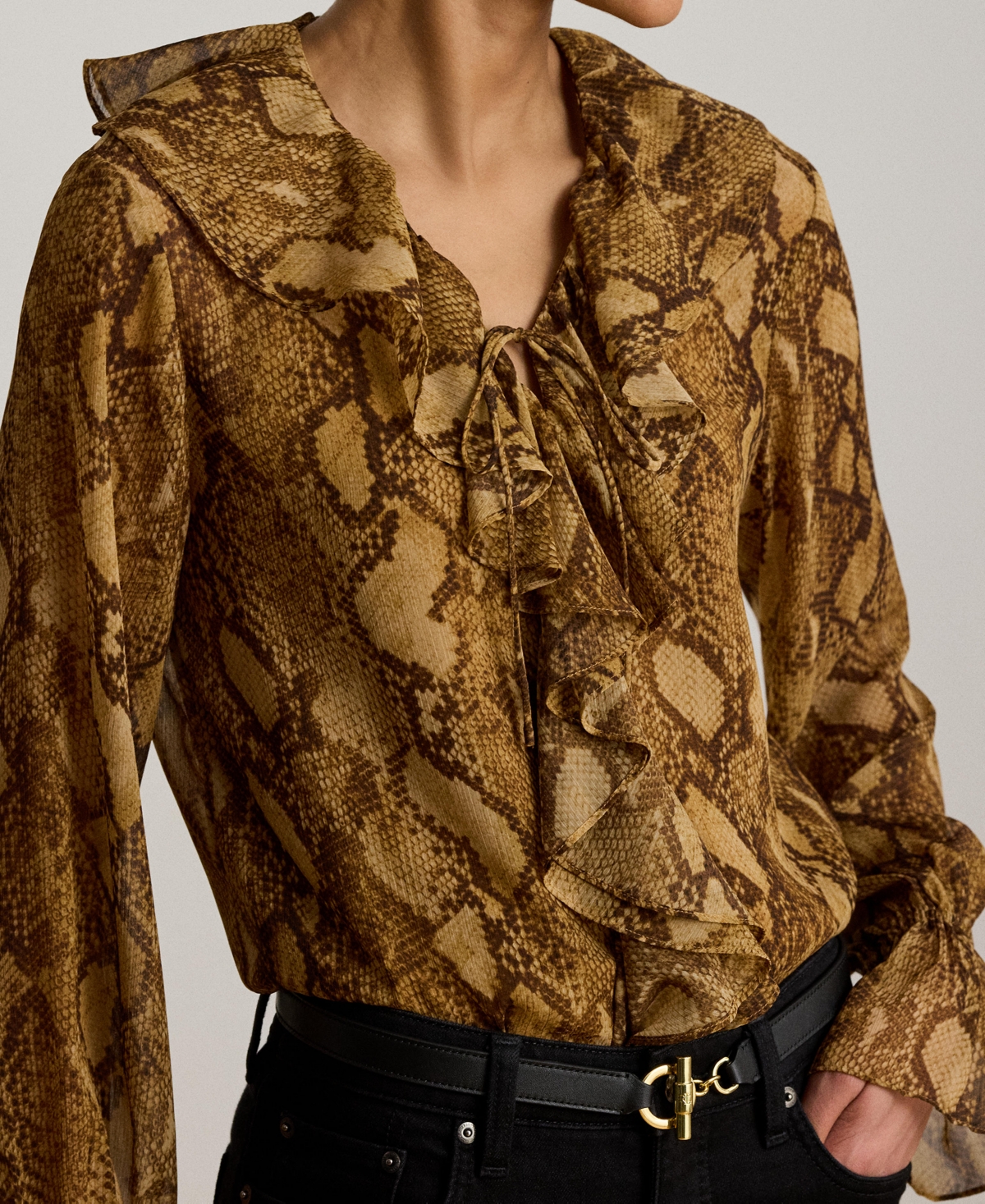 Lauren Ralph Ruffle-Trim V-Neck Blouse
