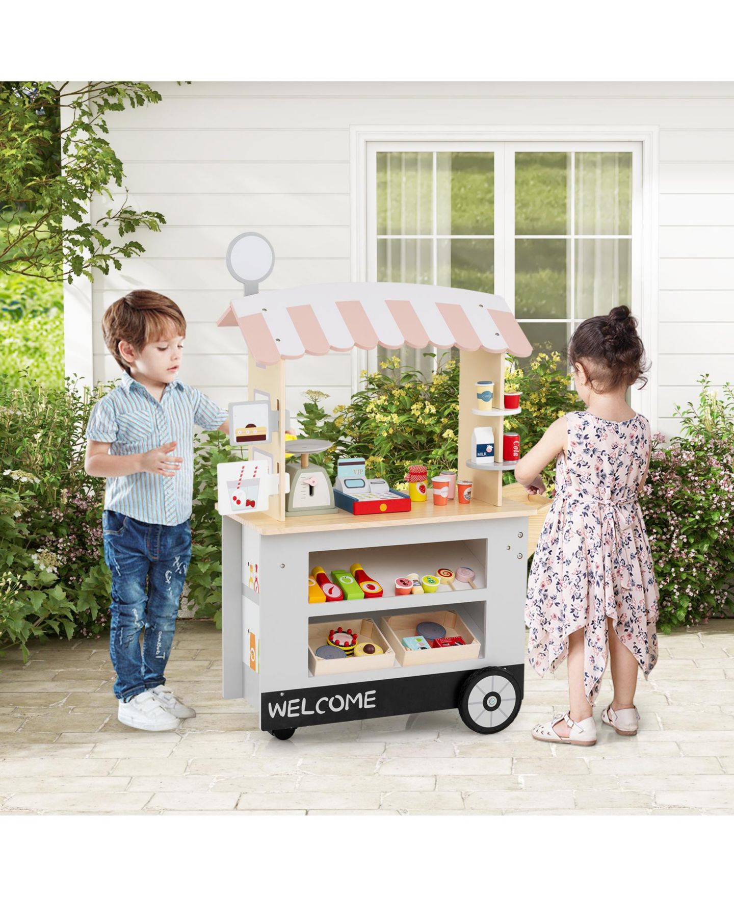 Детские игрушки Slickblue Shopping Cart with POS Machine and Pretend Scale 30-Piece Play Set, от 3 лет, цвет: Серый — фото 6