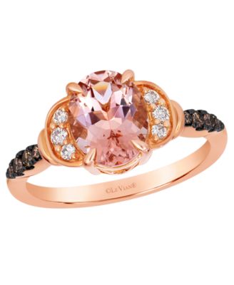 Peach Morganite Oval Cut, Nude Diamond (1/10 ct. t.w.) & Chocolate Diamond (1/10 ct. t.w.) Ring in 14k Strawberry Gold