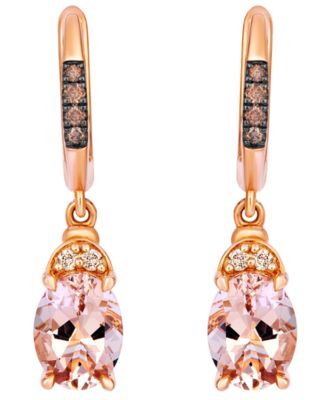 Peach Morganite™ Oval Cut, Chocolate Diamond (1/10 ct. t.w.) & Nude Diamond (1/20 ct. t.w.) Drop Earrings in 14k Strawberry Gold