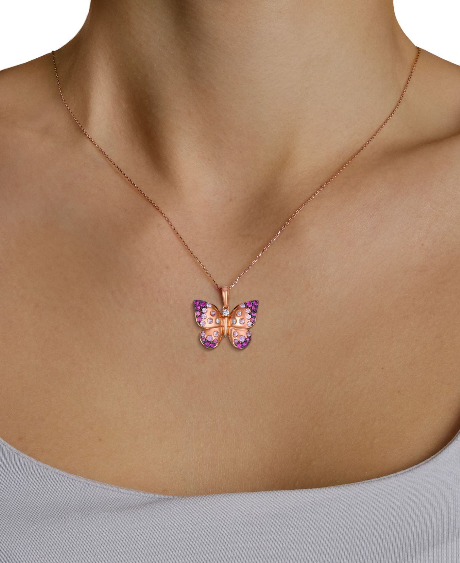 Strawberry Ombr&eacute;® Sapphire Butterfly (3/4 ct. t.w.) & Vanilla Sapphire Pendant Necklace in 14k Strawberry Gold