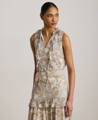 Petite Paisley Ruffle-Trim Sleeveless Blouse