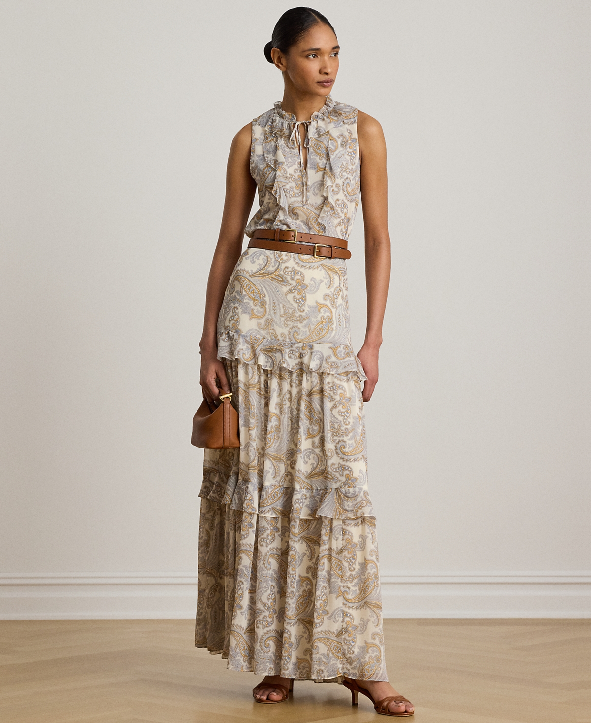 Lauren Ralph Petite Tiered A-Line Maxi Skirt