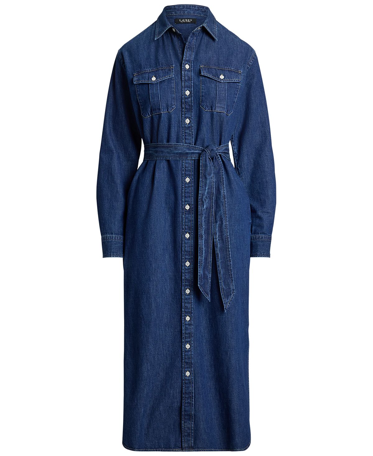 Lauren Ralph Lauren Women's Collared Belted Denim Midi Shirt-Dress view 5 — MAYCSS fashion products