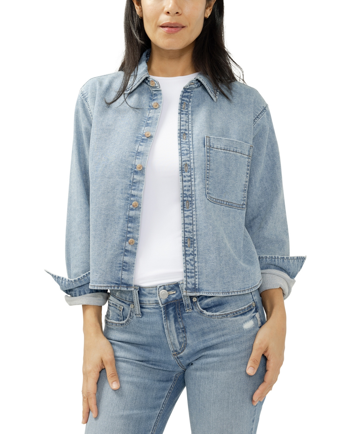 Silver Jeans Co. Women's Button Front Knit Flex Shirt
