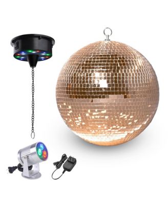 12" Large Disco Ball with Motor and Light 6RPM Rotator And 3W RGB Spotlight for 70s 80s Party DJ Bands Club Wedding Event Studio