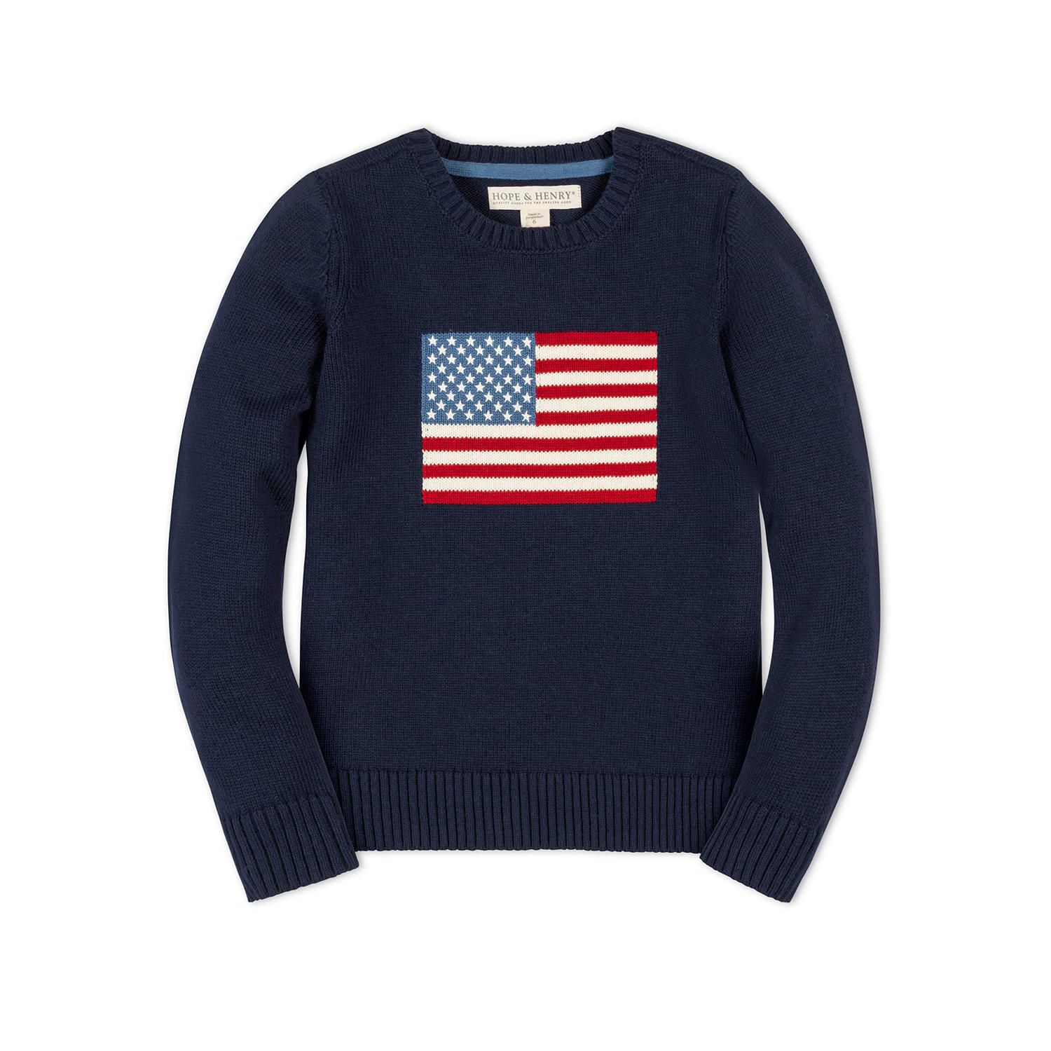 Hope and Henry Little and Big Boys' Organic Crew Neck Flag Sweater