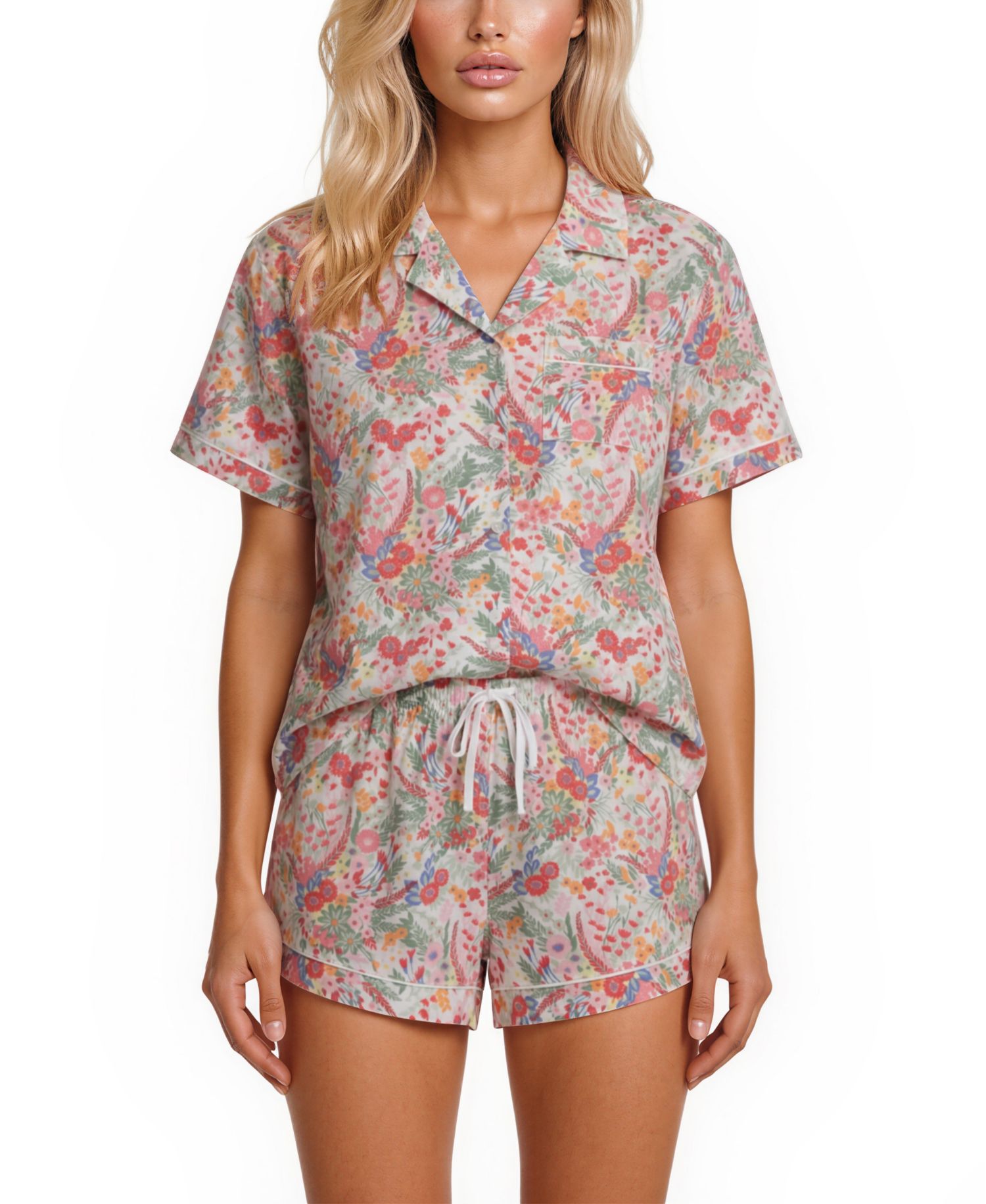 Women's Iconic Print Notch Collar Shirt and Pajama Shorts, 2-Piece Set