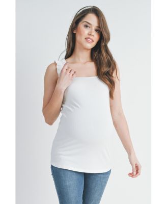 Maternity Square Neck Ribbed Tank Top with Ruffled Straps