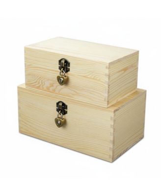 Set Of 2 Decorative Wood Storage Boxes Hinged Lid Keepsake Organizer Gift Container For Home Office