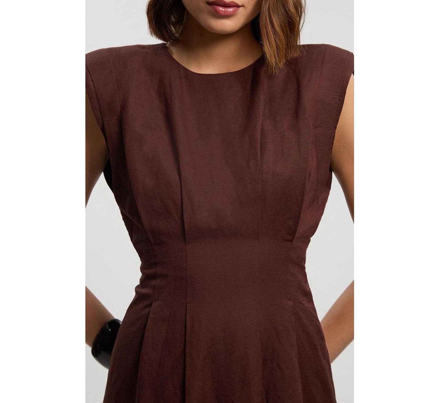 Women's Linen Blend Pintuck Midi Dress
