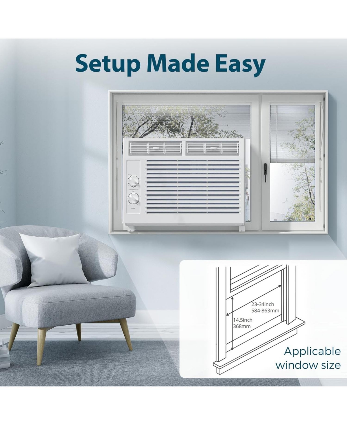 Antarctic Star 5000 Btu Window Air Conditioner, Quiet Cooling with Easy Knob Control