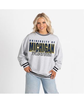 Women's Gray Michigan Wolverines Oversized Showdown Ringer Stripe Sweatshirt