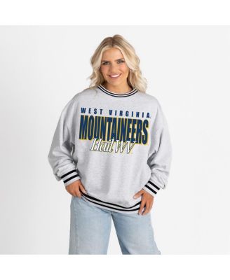 Women's Gray West Virginia Mountaineers Oversized Showdown Ringer Stripe Sweatshirt