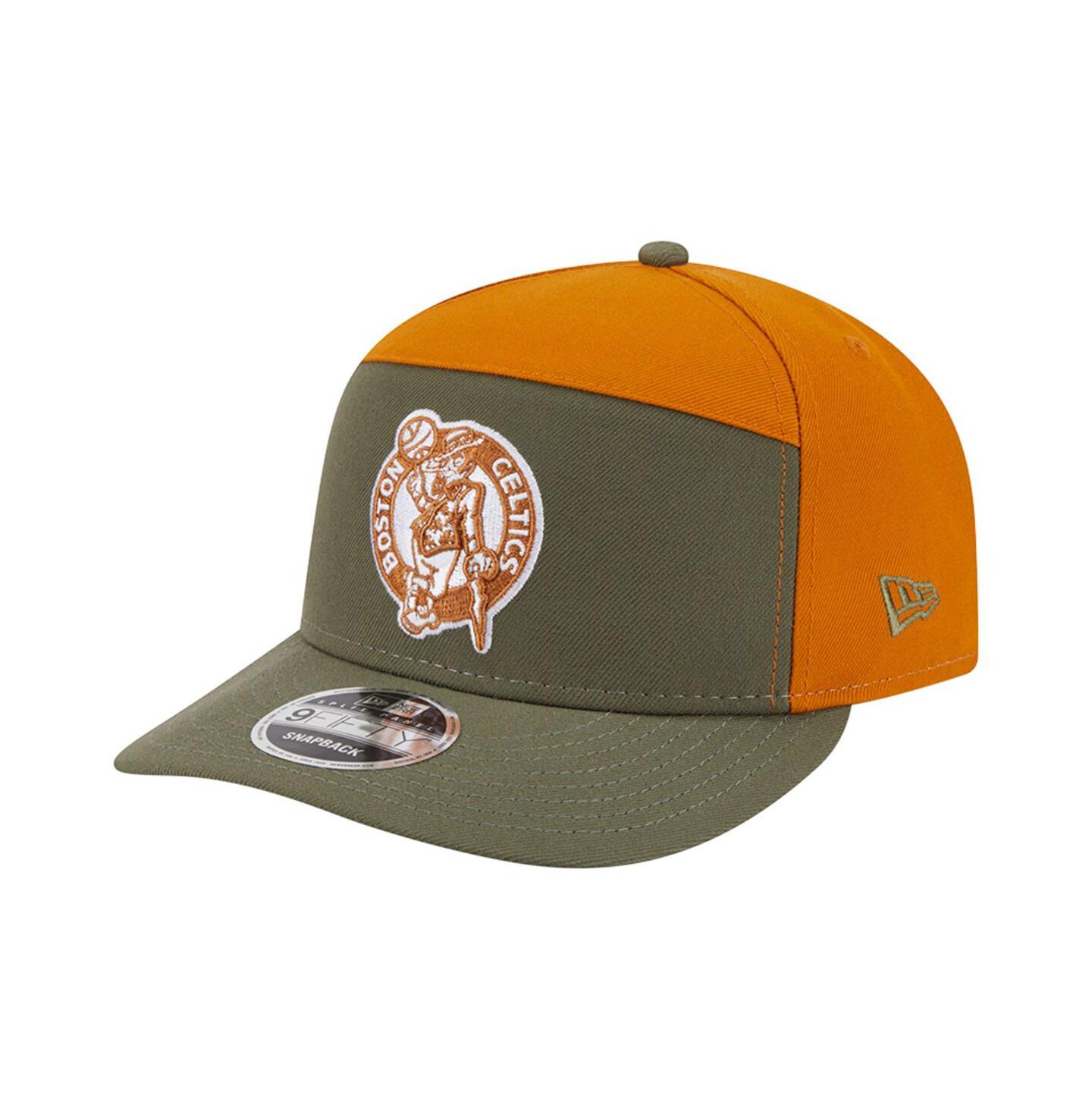 Мужские головные уборы New Era Olive/Burnt Orange Boston Celtics Two-Tone Color Pack Split Panel 9FIFTY Adjustable Hat — фото 1