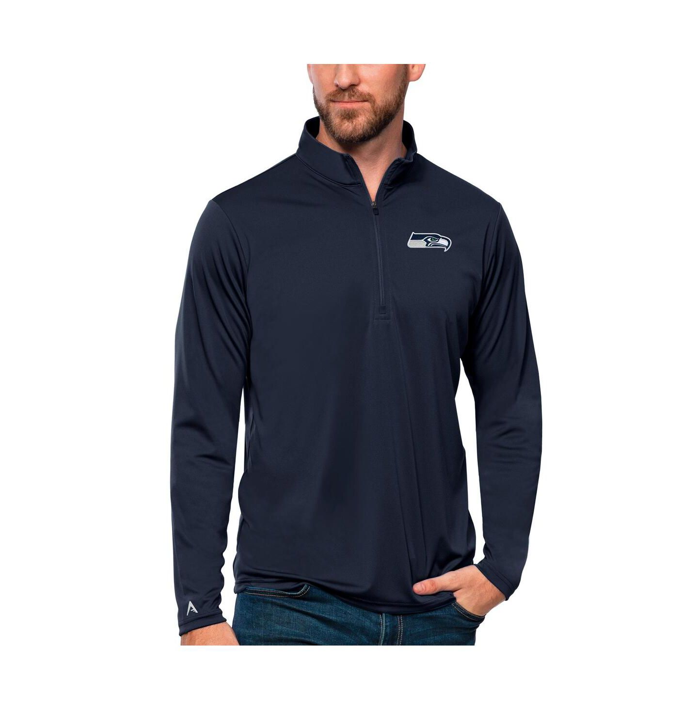 Мужской свитер Antigua College Navy Seattle Seahawks Tribute Quarter-Zip Lightweight Pullover — фото 1