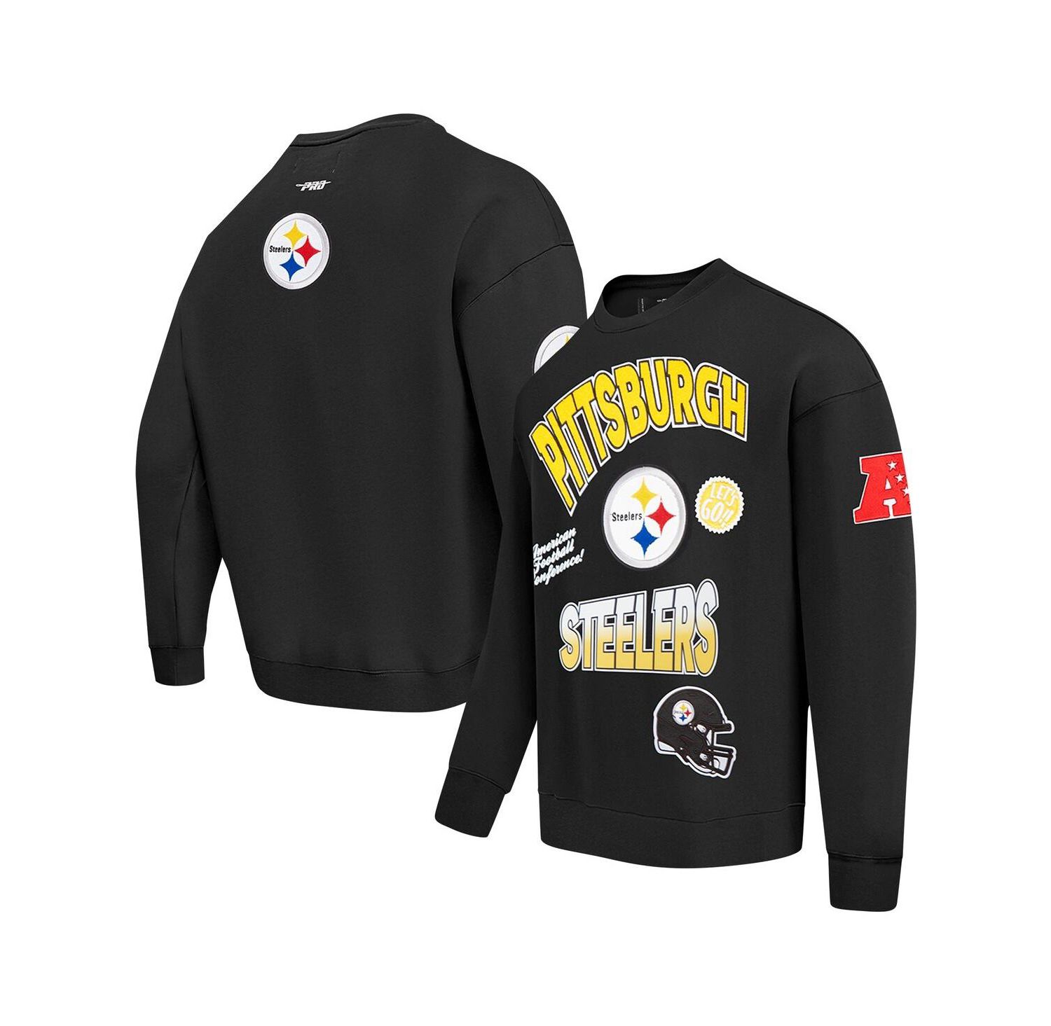 Men's Black Pittsburgh Steelers Turn It Up Drop Shoulder Pullover Sweatshirt