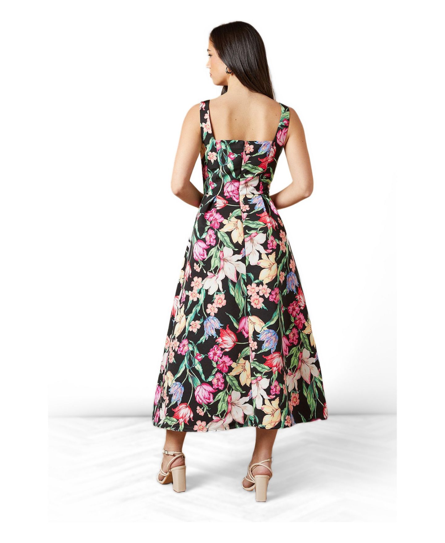 Женское платье Oasis Occasion Floral Strappy Twill Midi, цвет: Чёрный — фото 2