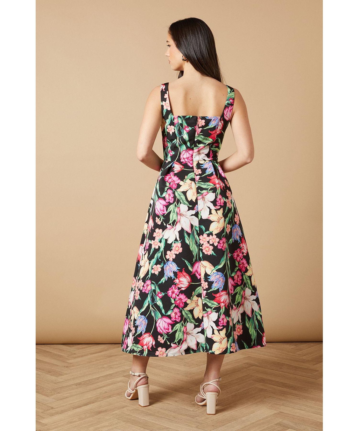 Women's Occasion Floral Strappy Twill Midi Dress