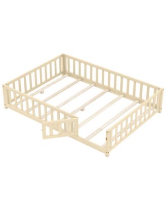 Montessori Bed Frame with Full-length Guardrails Safety Door and Latch