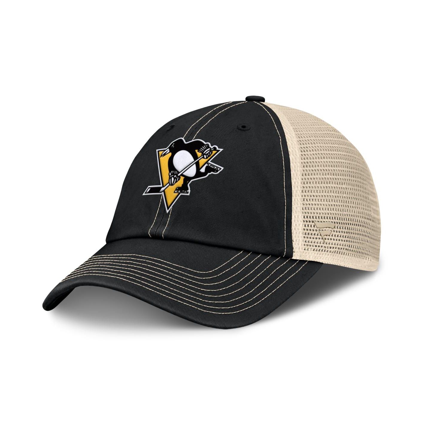 Мужская кепка Fanatics Black/Natural Pittsburgh Penguins Rival Trucker Adjustable Hat — фото 1
