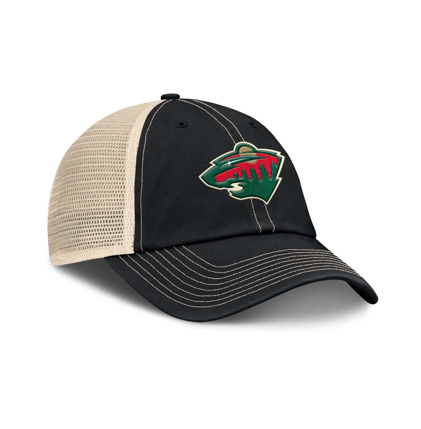 Мужская кепка Fanatics Black/Natural Minnesota Wild Rival Trucker Adjustable Hat — фото 3