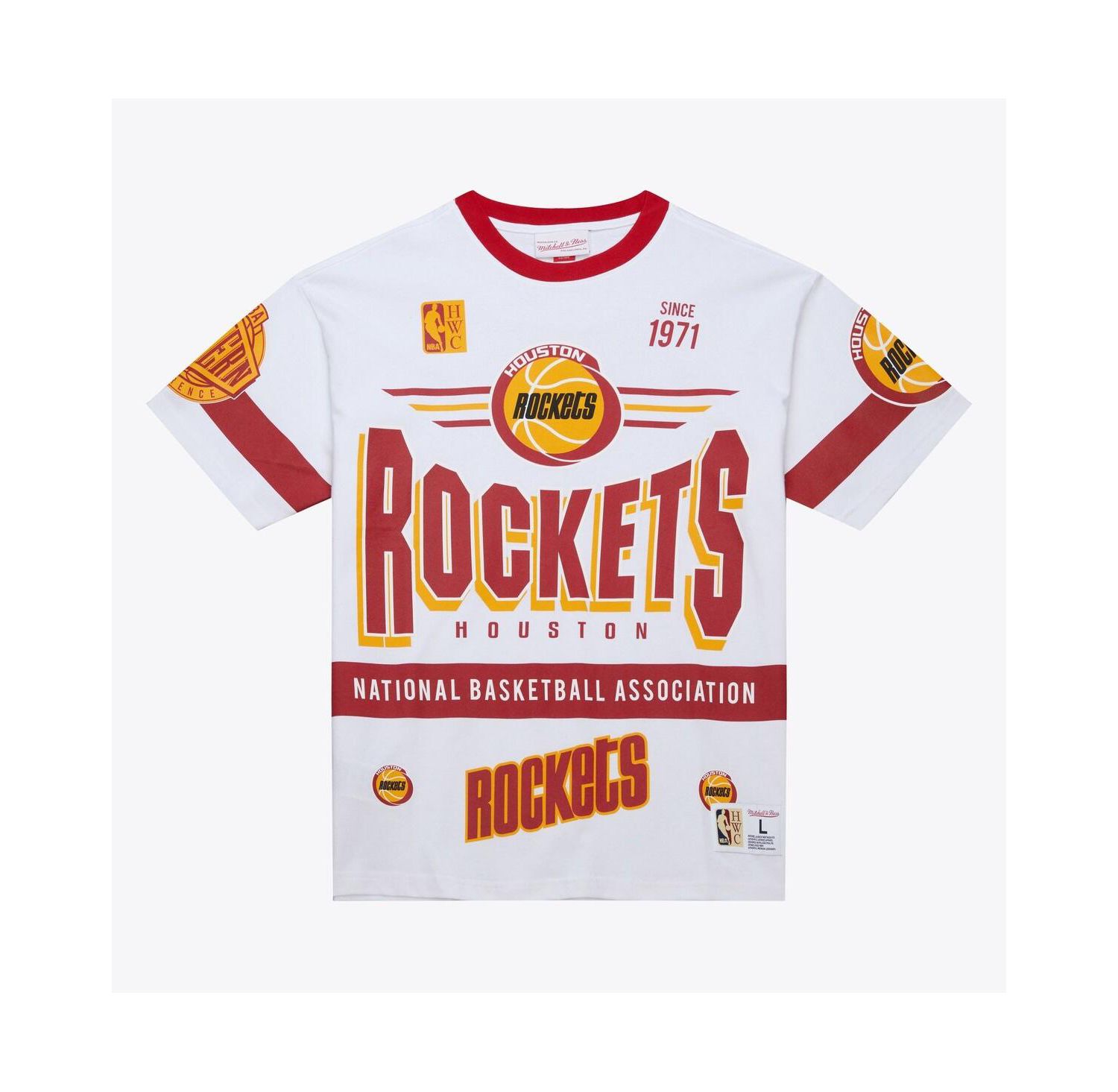 Men's White Houston Rockets Hardwood Classics Team Origins Vintage Logo T-Shirt