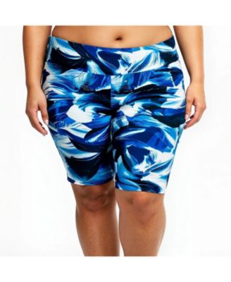 Plus Size Chlorine Resistant High Waisted Long Bike Swim Shorts