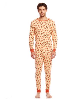 Men's 2piece Cotton Long Sleeve Shirt and Pants Allover Print Pajamas