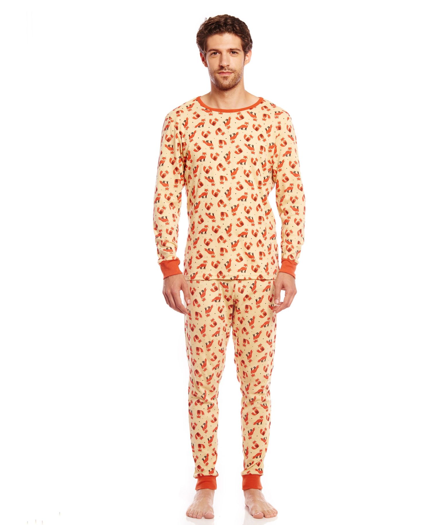 Men's 2-pc. Cotton Long Sleeve Shirt and Pants Allover Print Pajamas