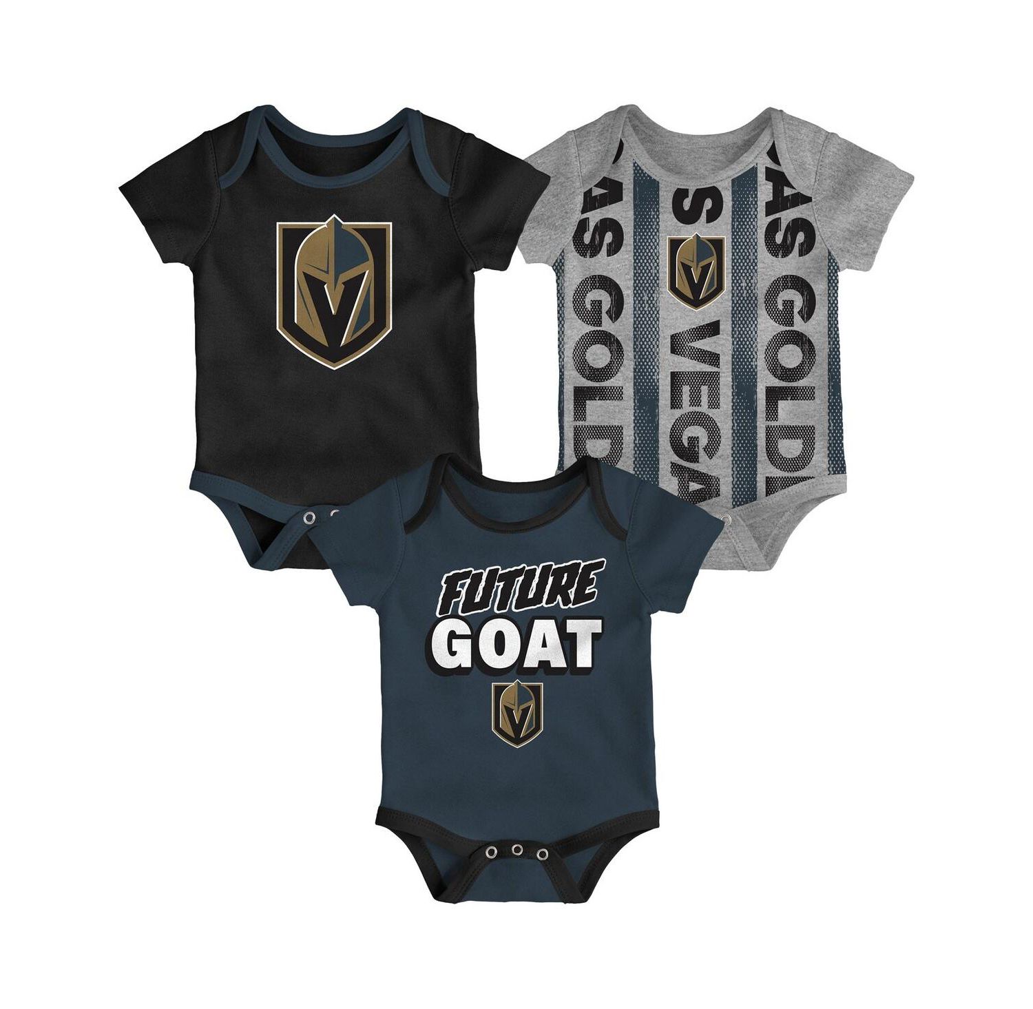 Baby Boys and Girls 3-Pack Vegas Golden Knights Loyal Buddies Bodysuit Set
