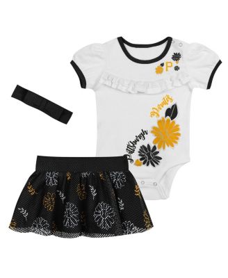 Baby Boys and Girls 3-Piece White/Black Pittsburgh Pirates Sweet Catcher Bodysuit, Headband and Skirt Set