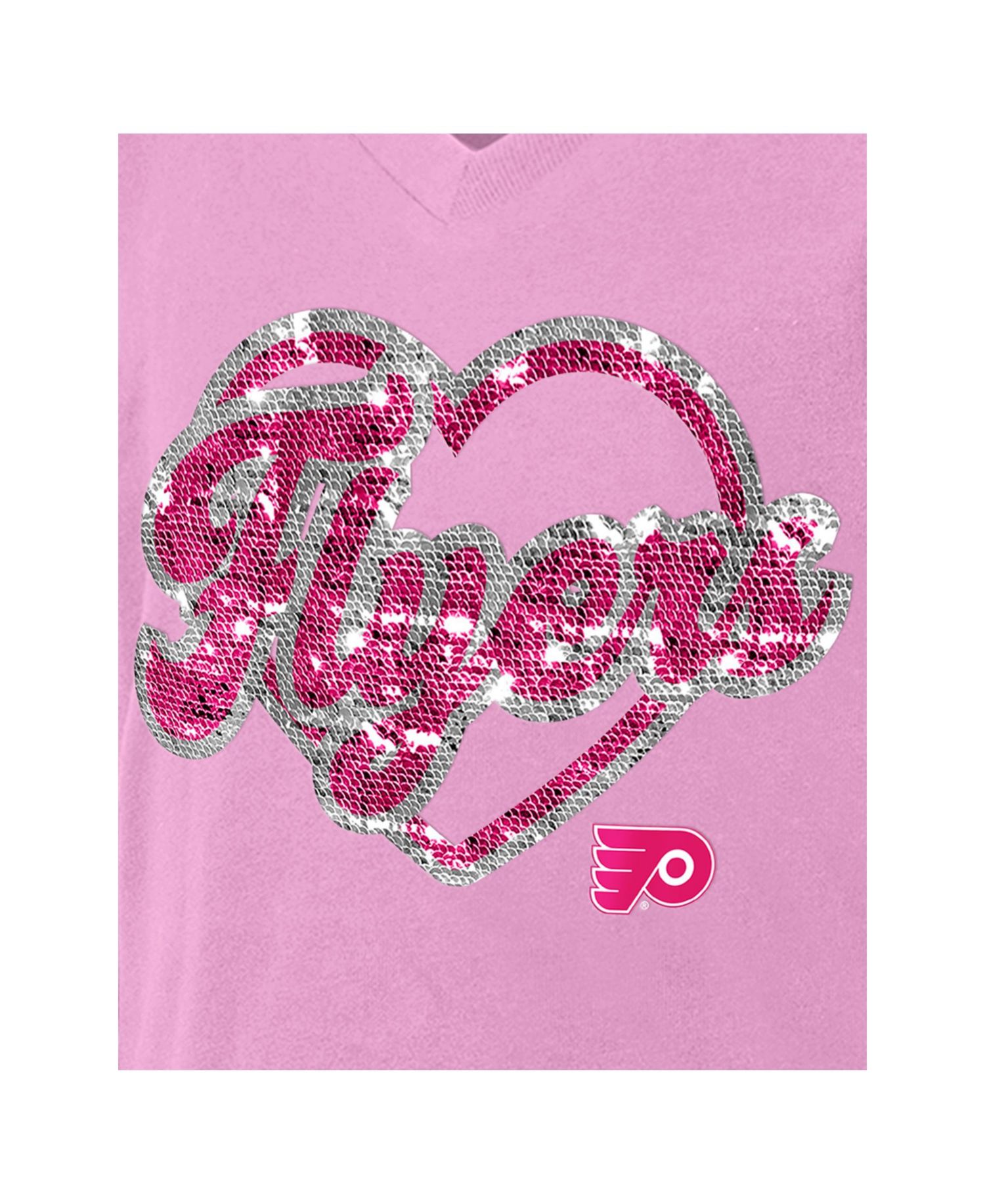 Girl's Pink Philadelphia Flyers Flip Sequin V-Neck T-Shirt