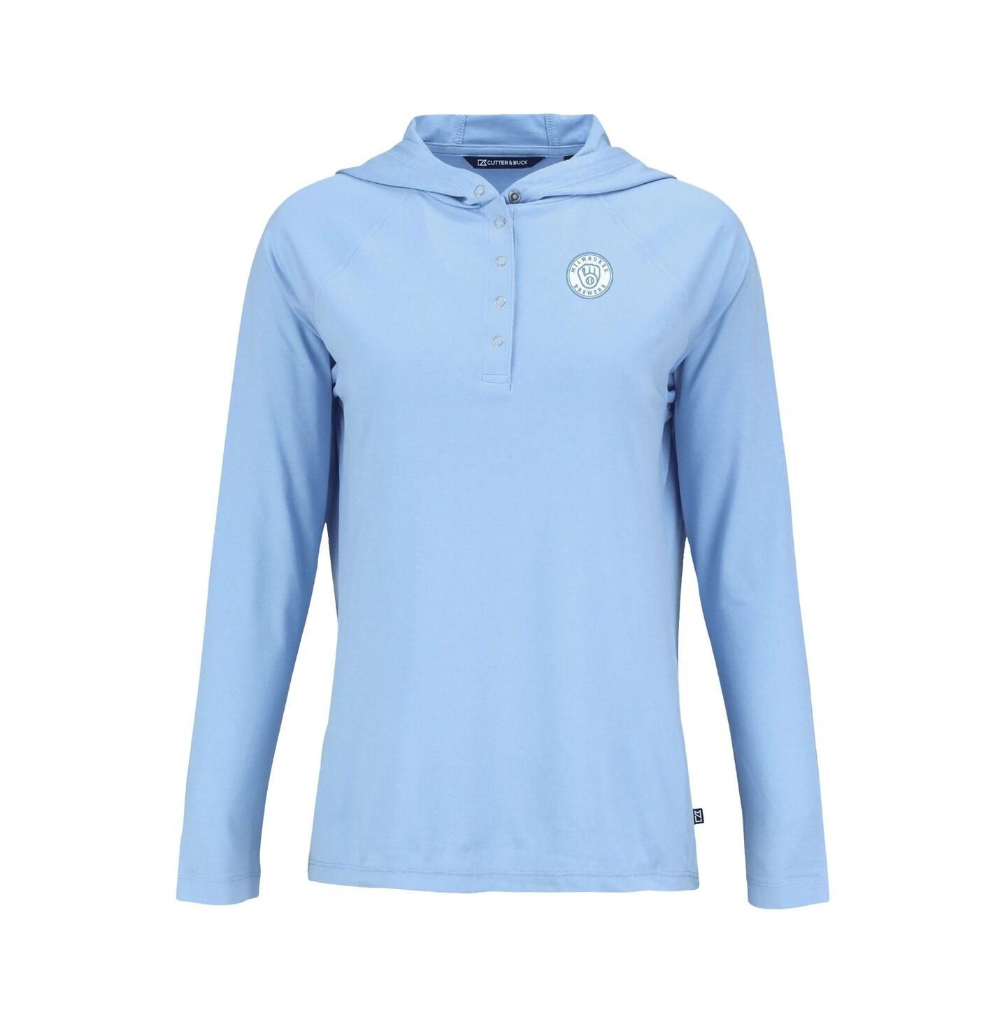 Женское худи Cutter & Buck Powder Blue Milwaukee Brewers Coastline Epic Comfort Eco Long Sleeve T-Shirt — фото 2
