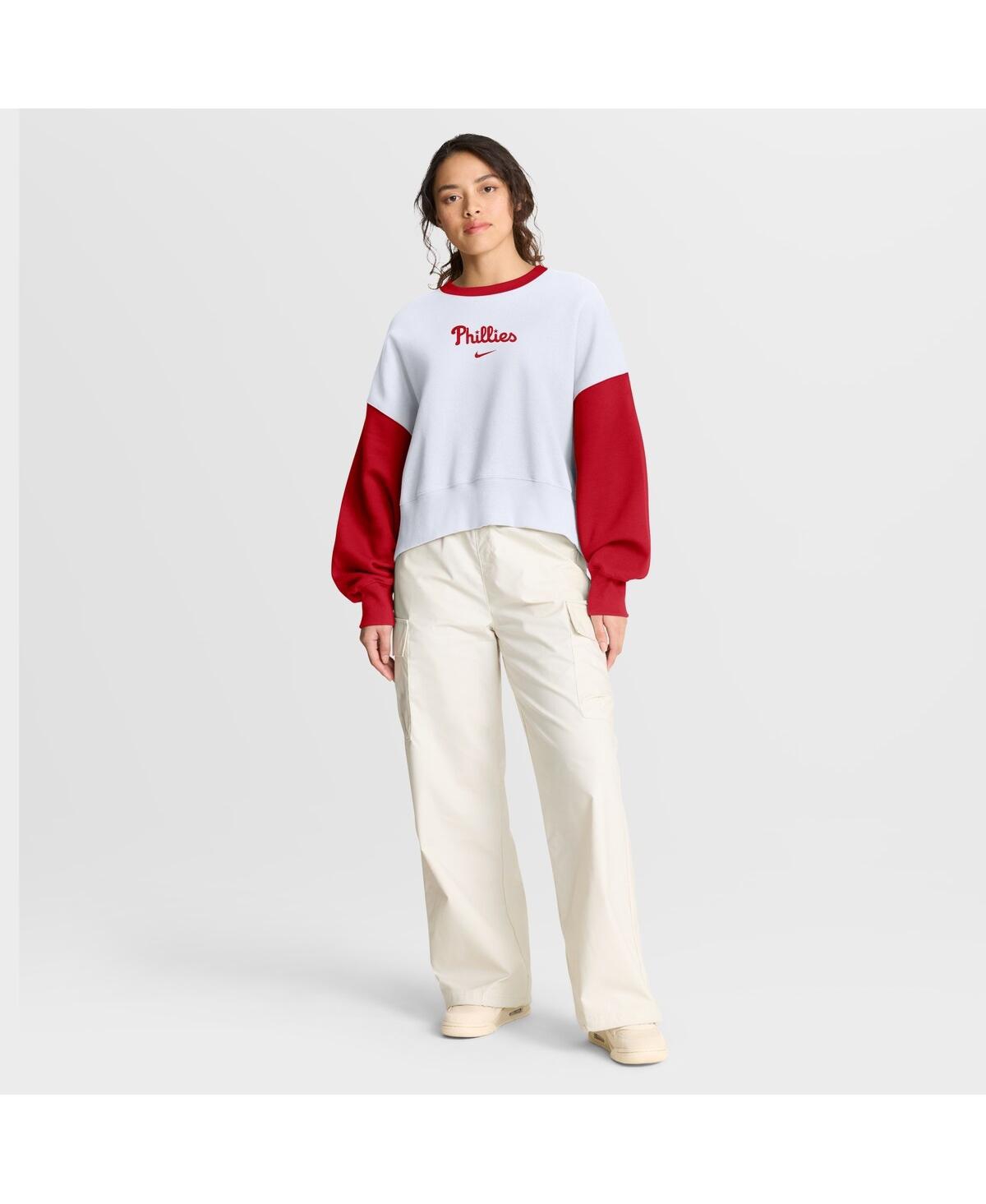 Nike Women's White/Red Philadelphia Phillies Oversized High Hip Fleece Sweatshirt