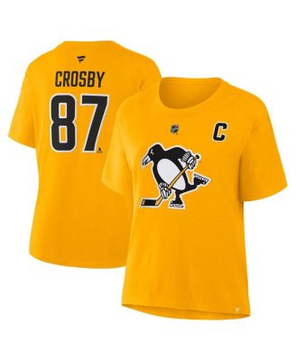 Women's Sidney Crosby Gold Pittsburgh Penguins Authentic Stack Name & Number T-Shirt