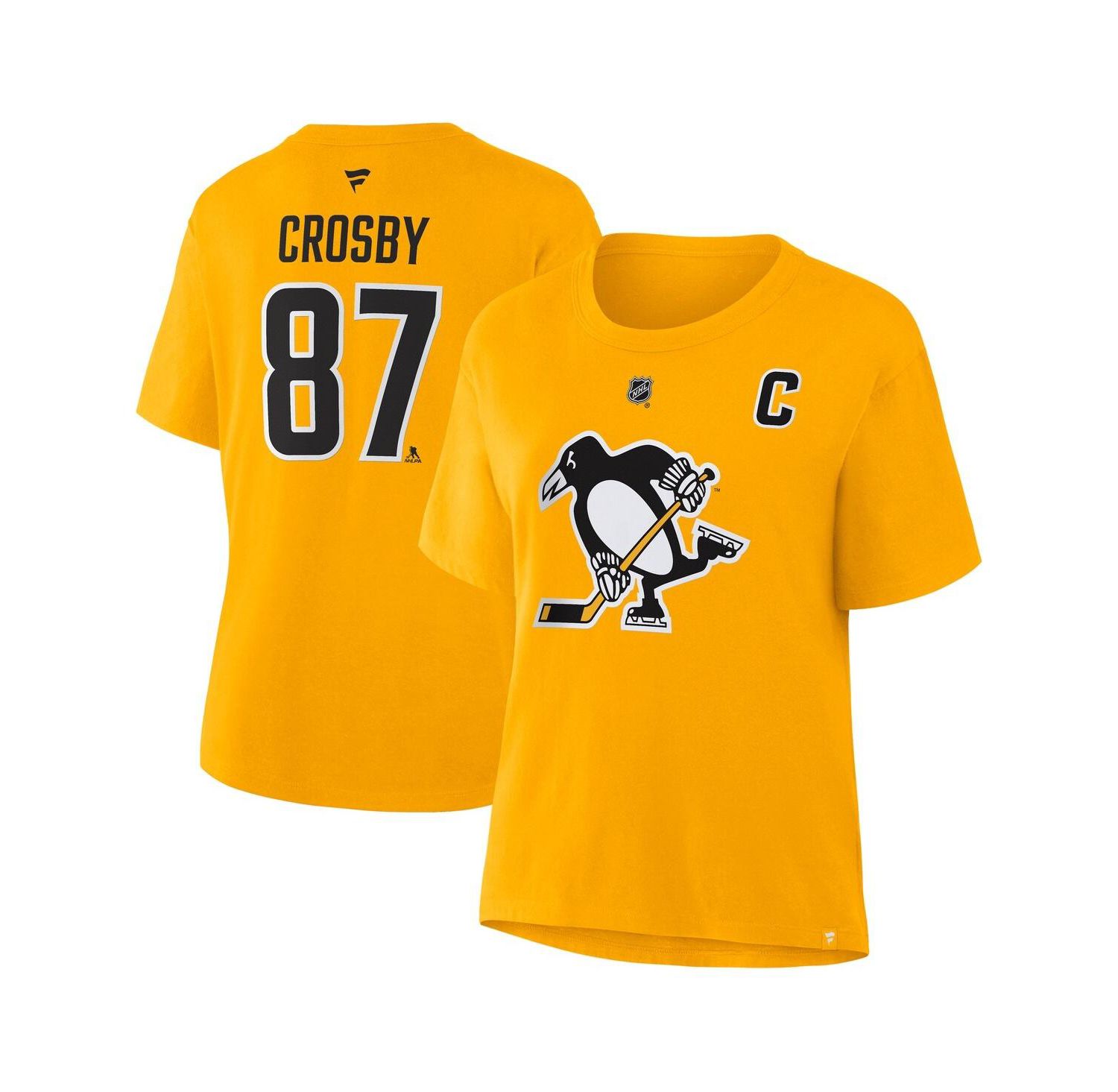 Women's Sidney Crosby Gold Pittsburgh Penguins Authentic Stack Name & Number T-Shirt