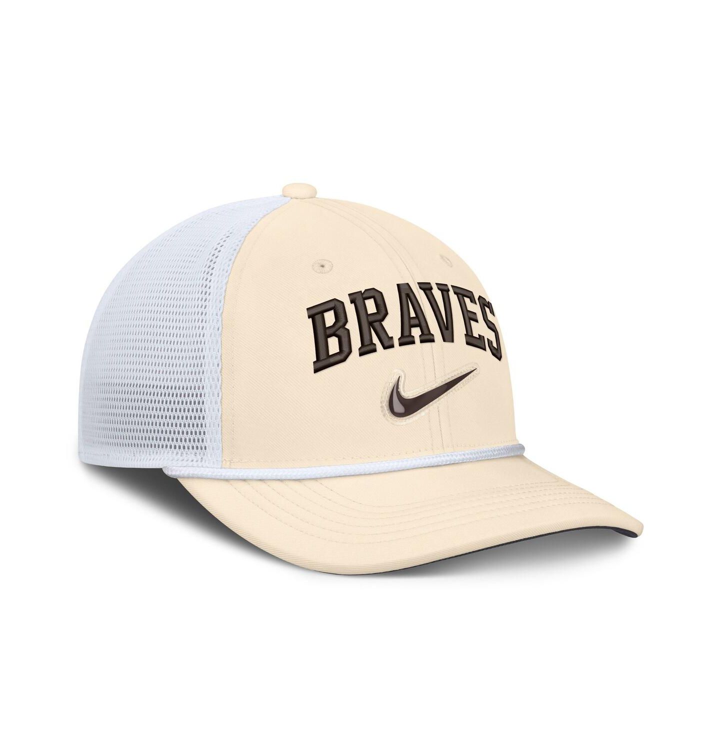 Мужская кепка Nike Natural/White Atlanta Braves Rise Dri-FIT Trucker Adjustable Hat — фото 3