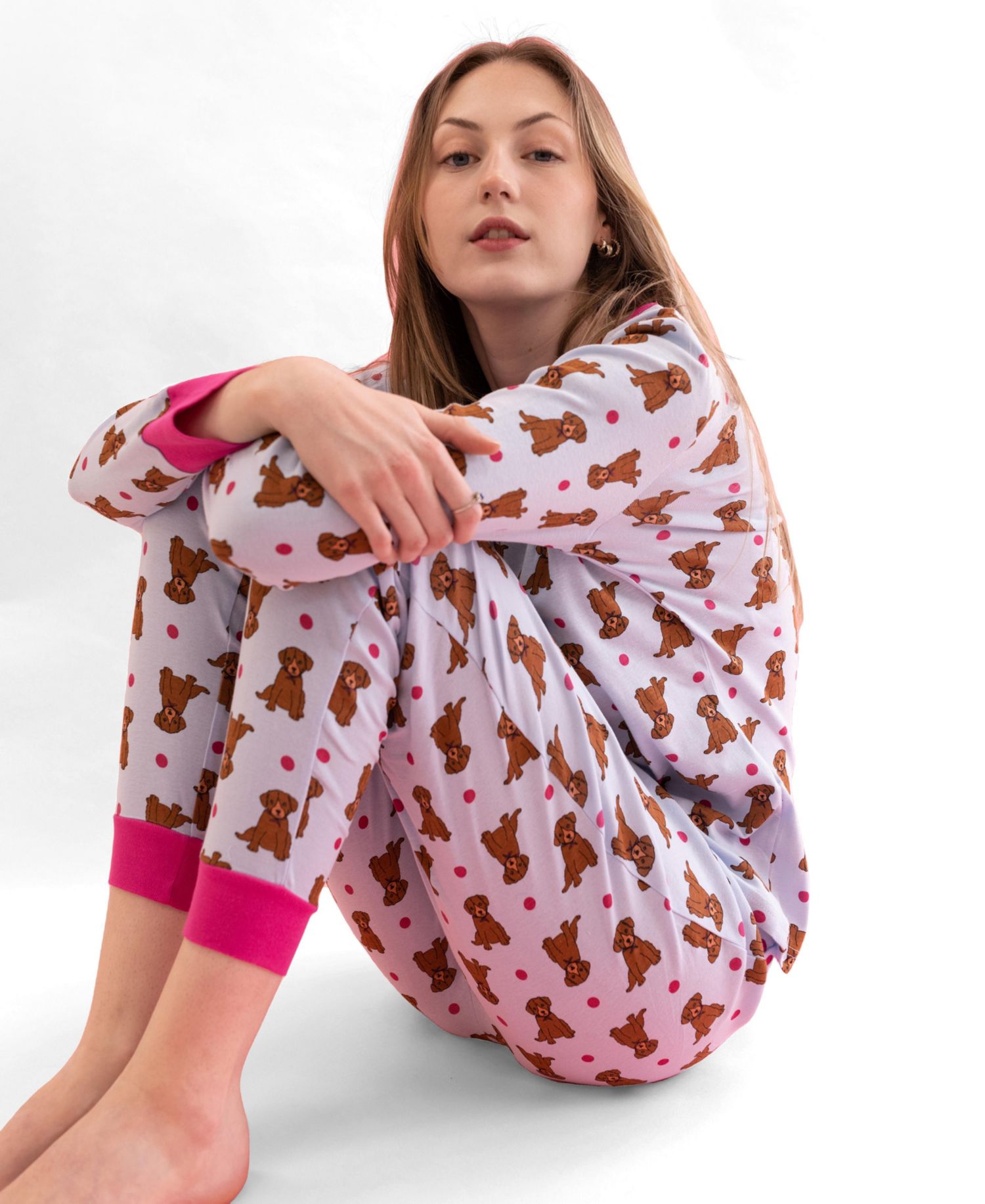Women's Matching Family Two-Piece Cotton Long Sleeve Shirt and Pants Print Pajamas