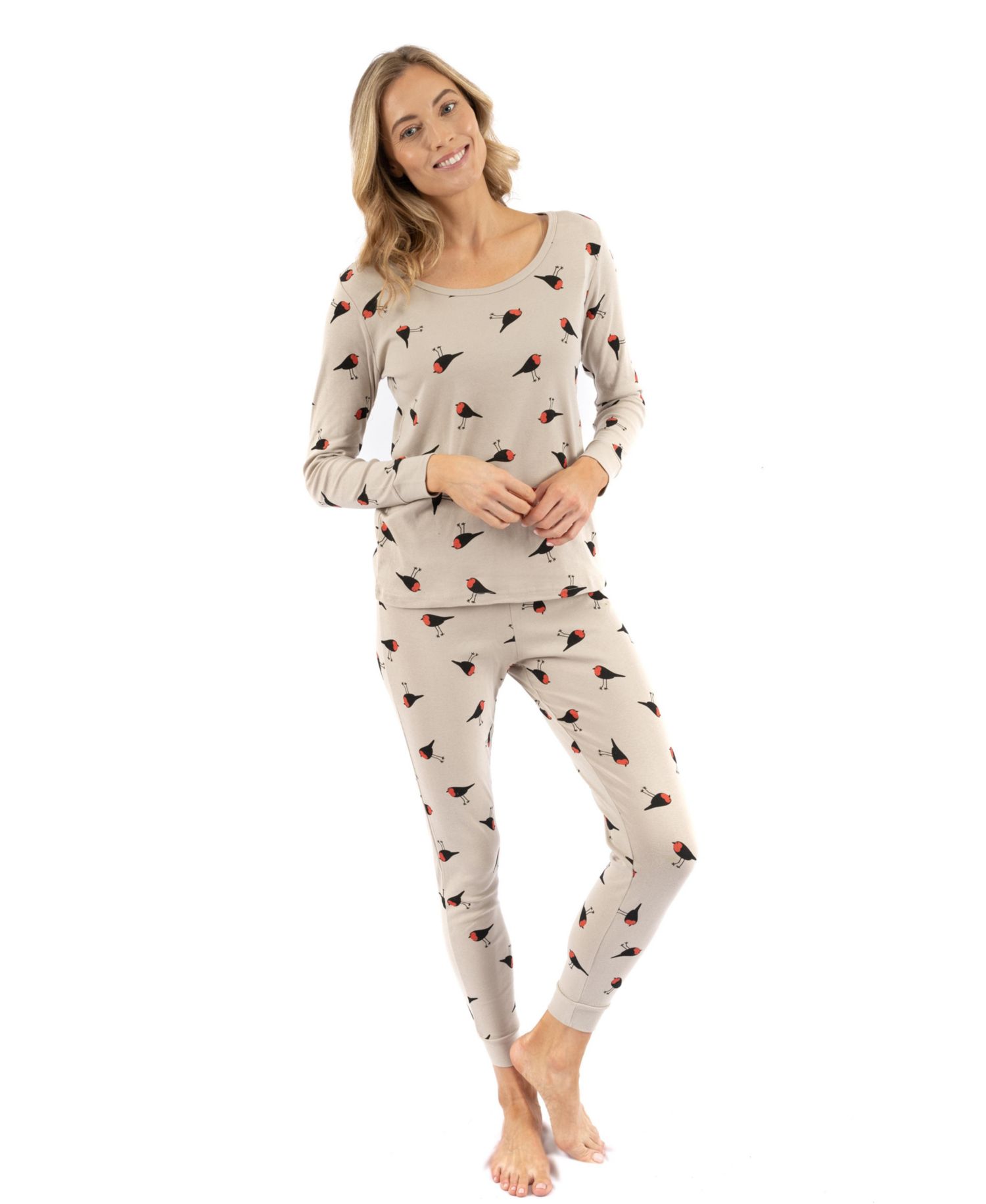 Women's Matching Family Two-Piece Cotton Long Sleeve Shirt and Pants Print Pajamas