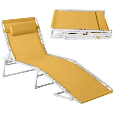 Patio Chaise Lounge Chair, Outdoor Portable Adjustable Pool Recliner w/ Pillow