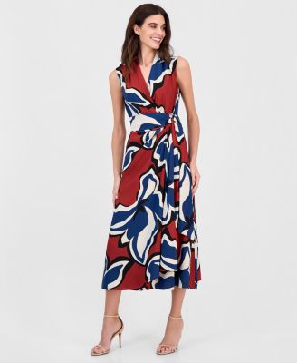 midi anne klein dresses Floral Chiffon Midi Dress, 3/4 Sleeve