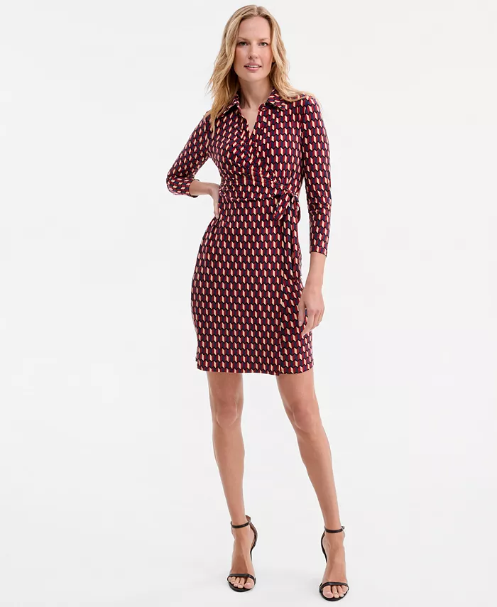 Women's Printed Faux-Wrap Tie-Waist Dress