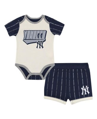 Baby Boys and Girls 2-Piece White/Navy New York Yankees Lead Run Diaper Cover Bodysuit and Shorts Set